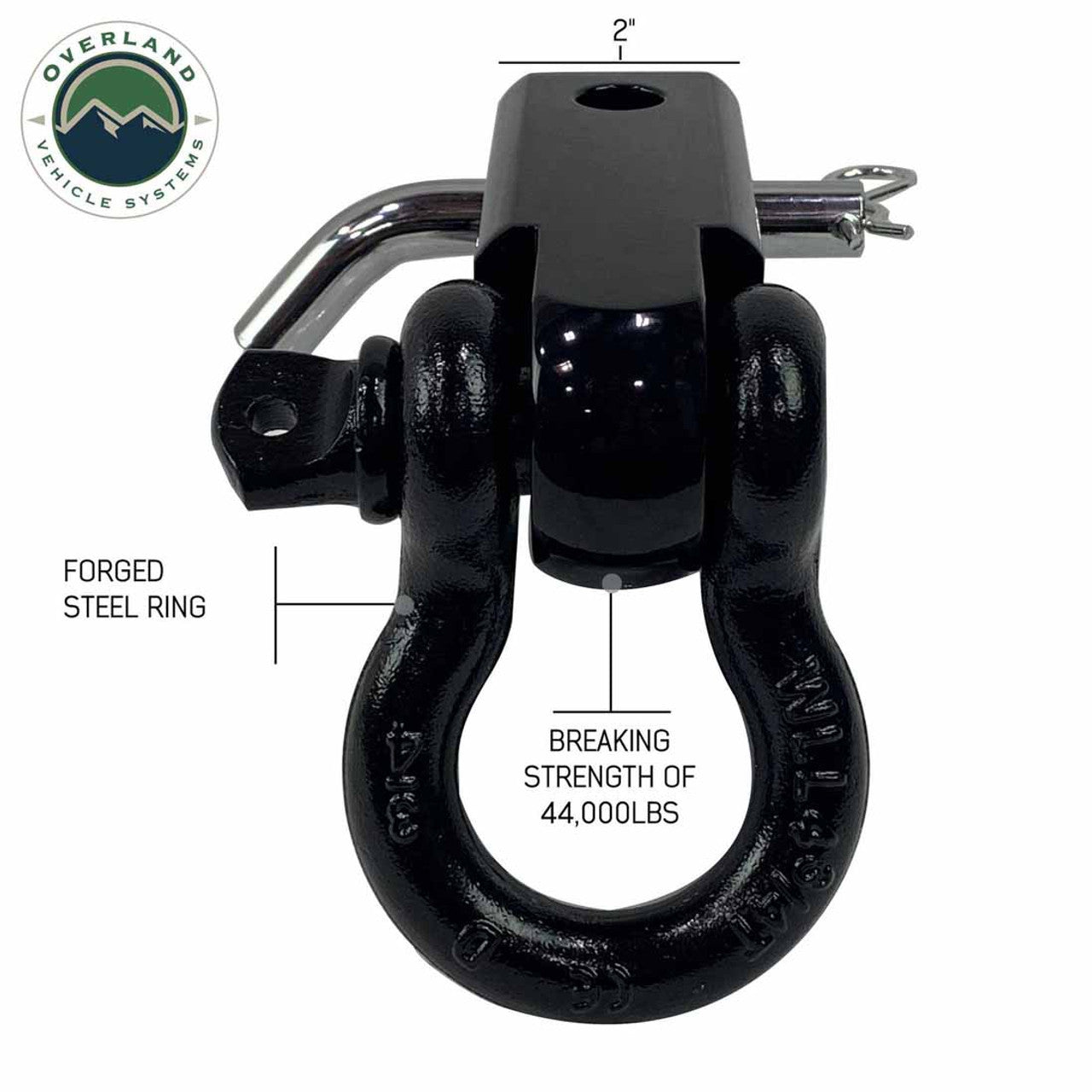 Receiver Mount Recovery Shackle – 3/4" 4.75 Ton Rated, Black (Universal)