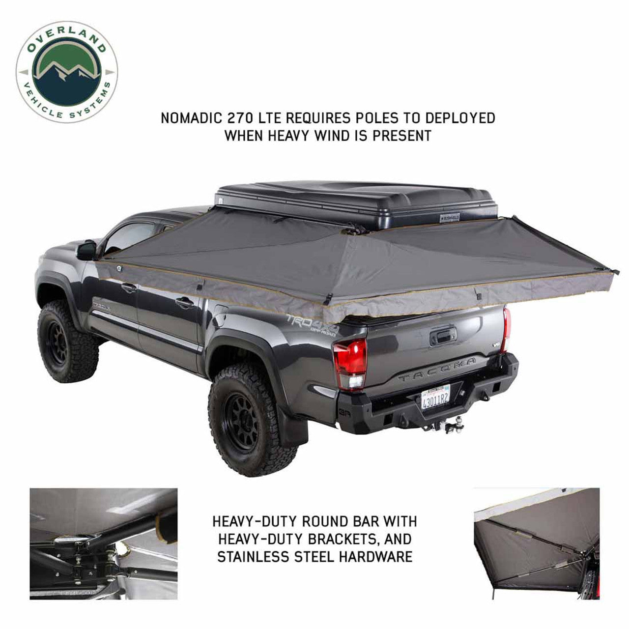 HD Nomadic 270LTE Awning – Driver Side – Dark Gray w/ Black Travel Cover