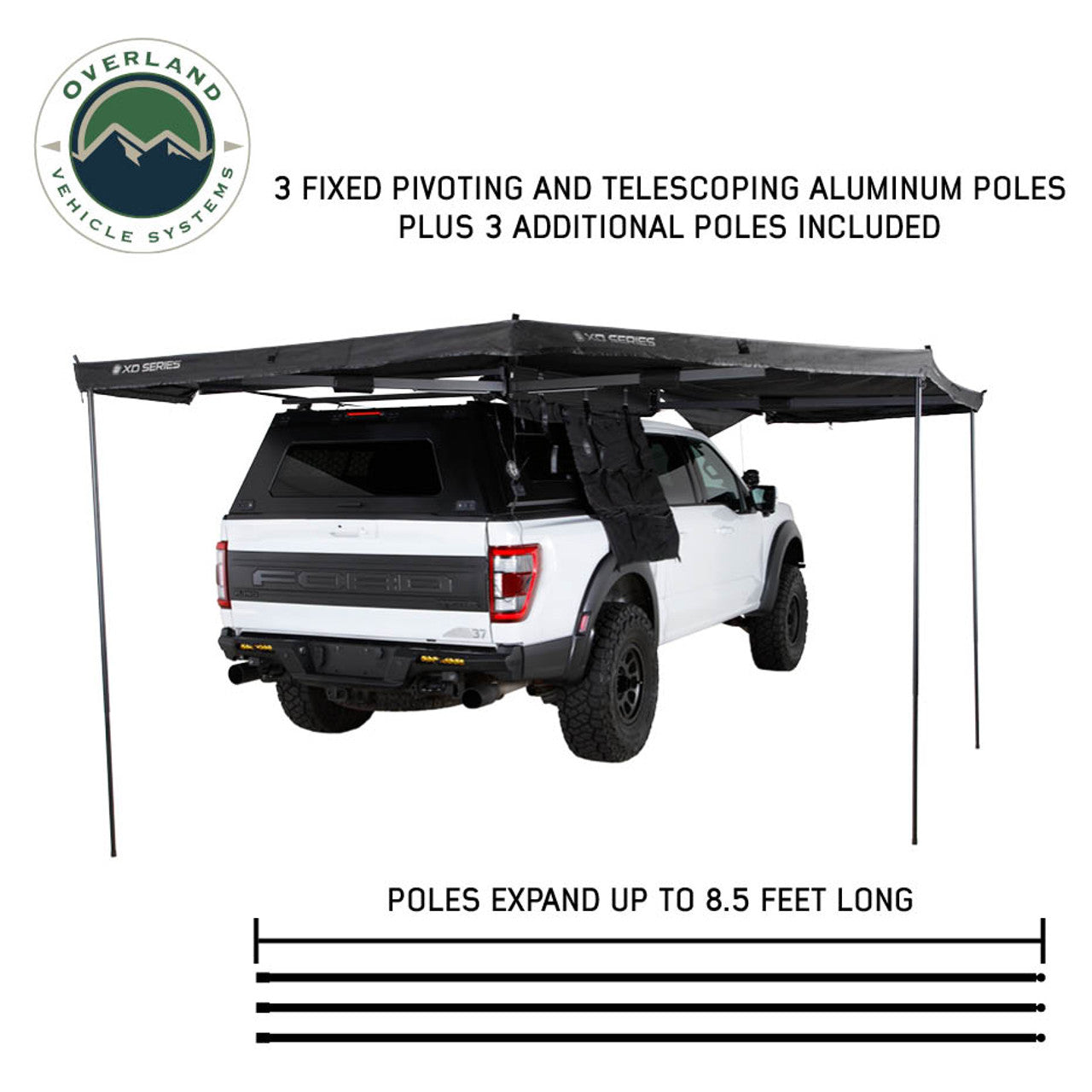 XD Nomadic 270° Awning w/ Lights & Blackout — Black Body, Grey Trim Black Cover
